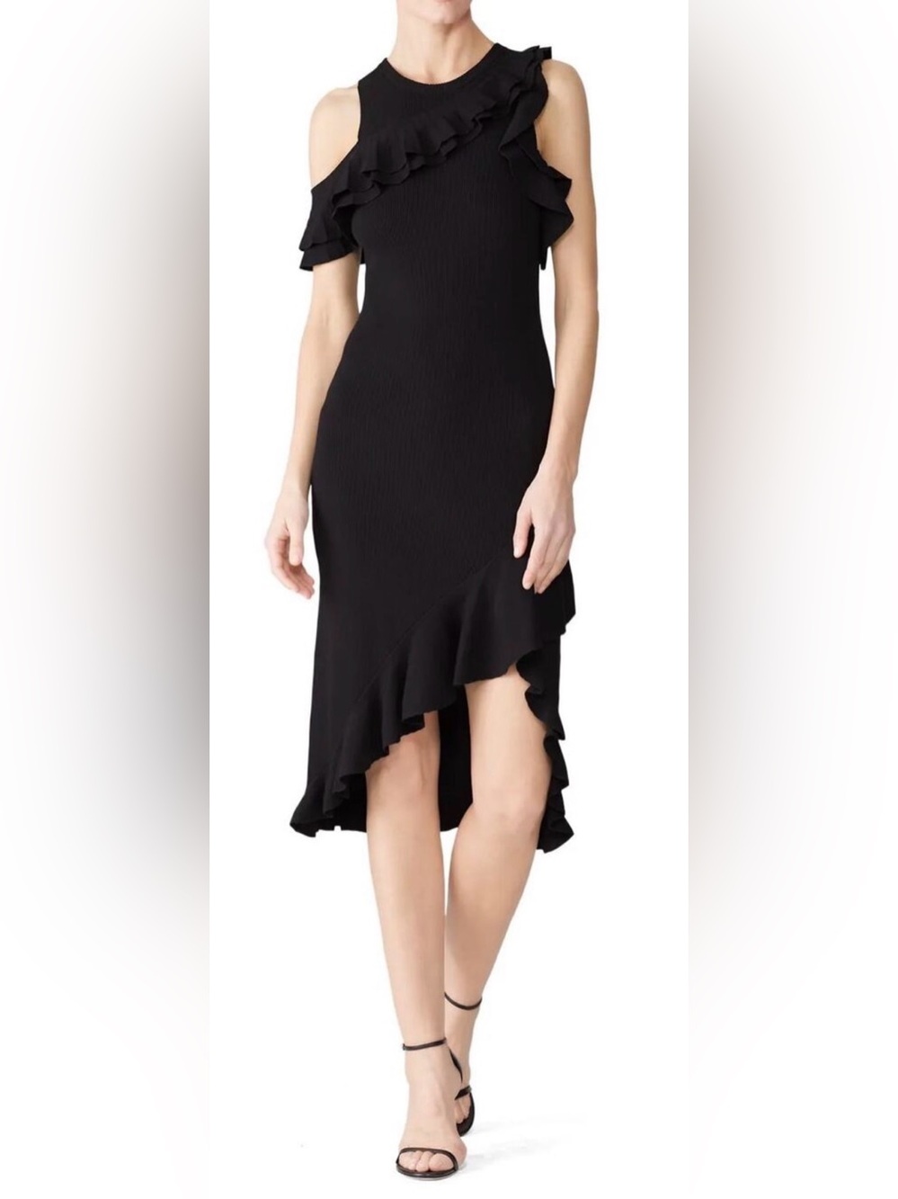 A.L.C. Midi Dress Kellam Sleeveless Crewneck Ruffled Trim Black size Medium
